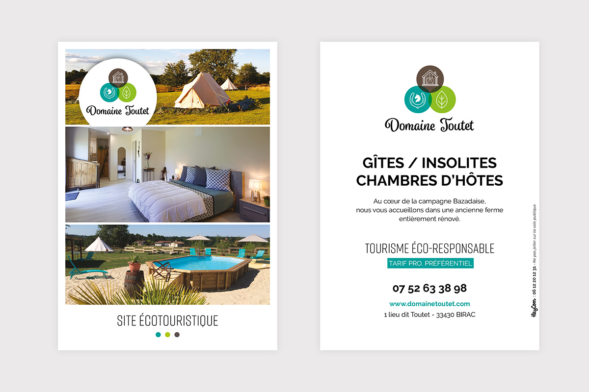 Le domaine Toutet propose un tourisme éco-responsable et le fait savoir vian son flyer