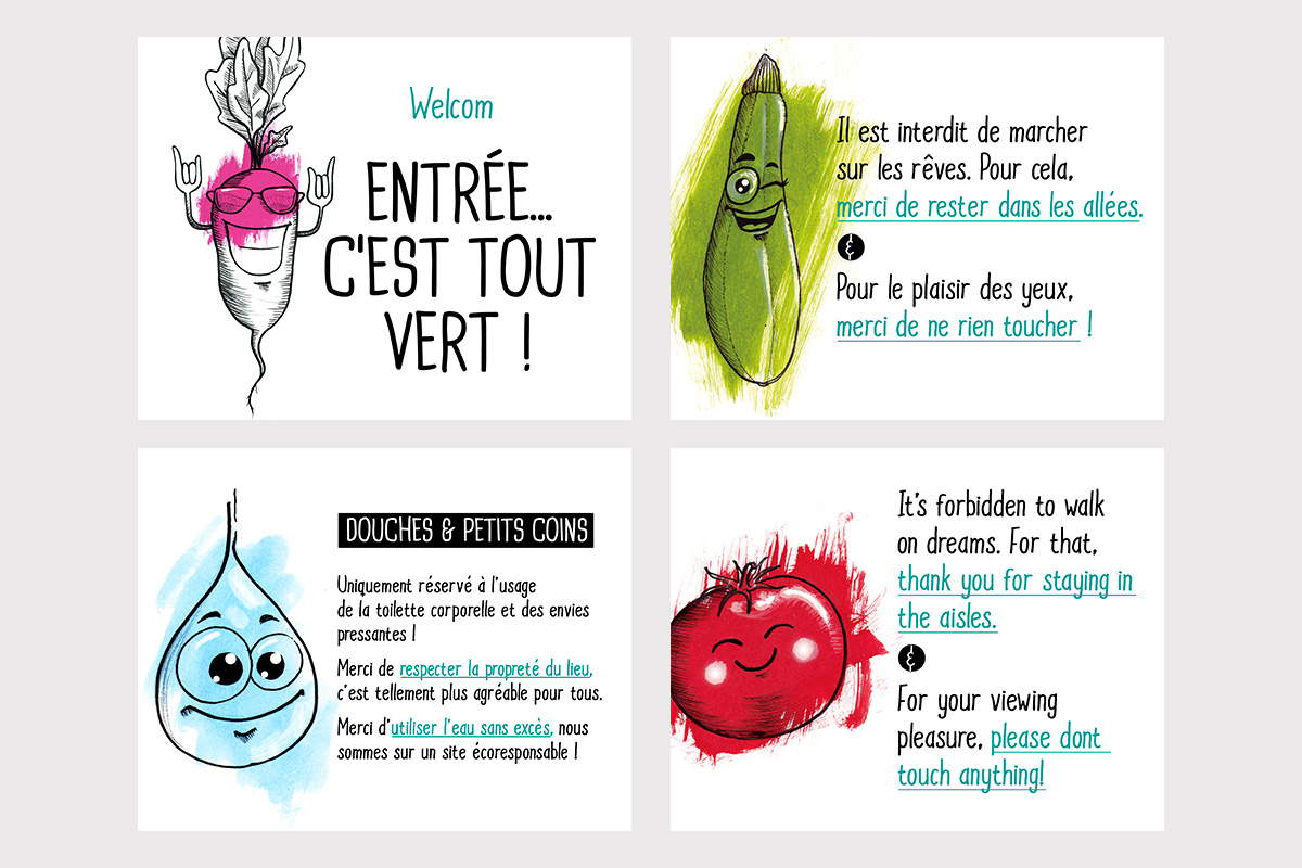 illustrations personnalisées au feutre et à la gouache pour un rendu plus fun et dynamique